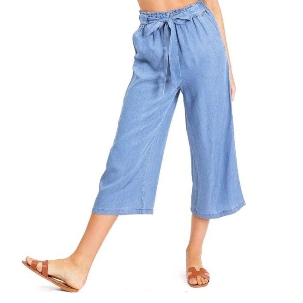 Love Tree Womens Juniors High Paper-Bag Waist Cropped Culotte Pants